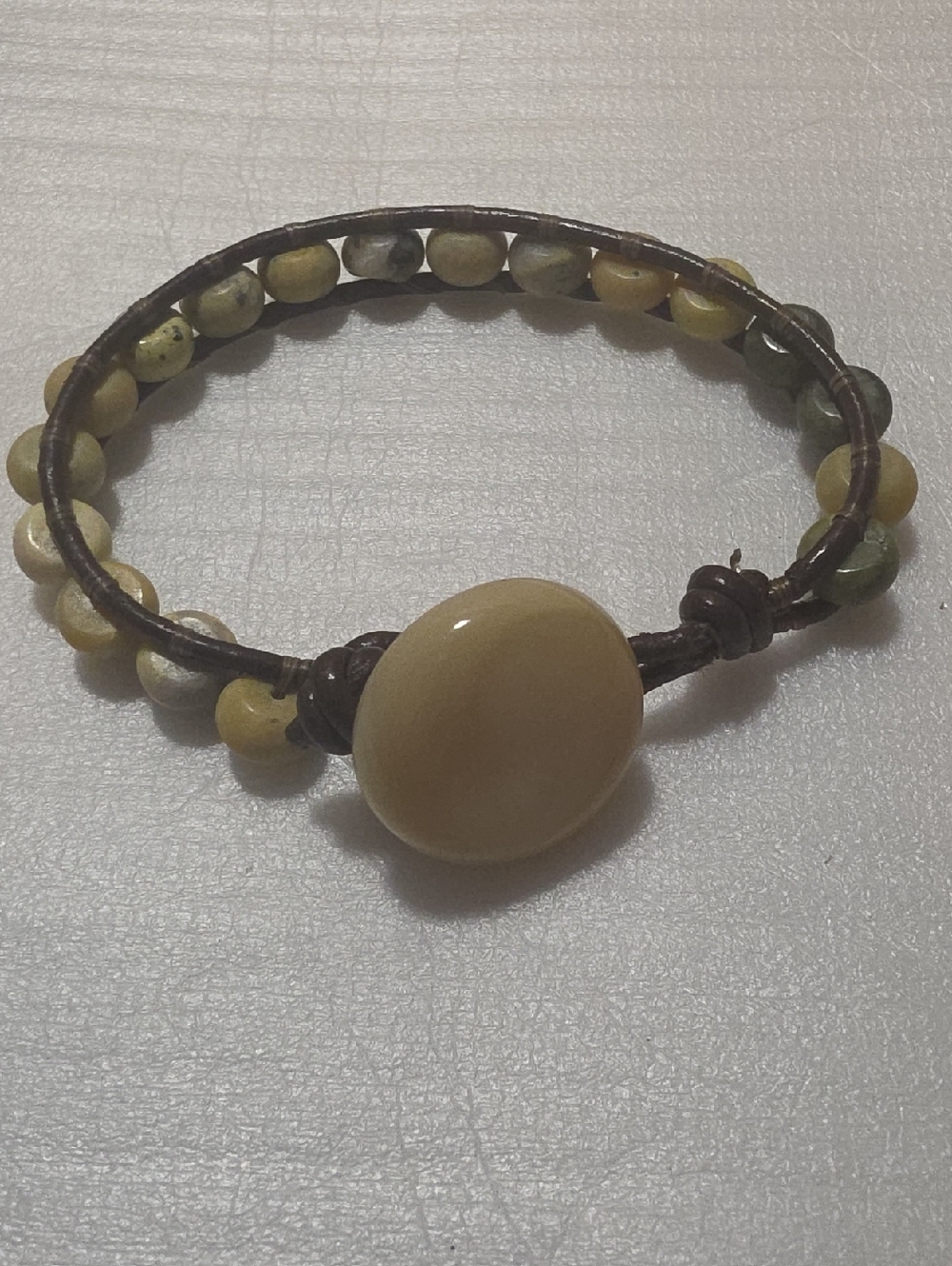 Handcrafted Jasper And Serpentine Beaded Leather Wrap Bracelet